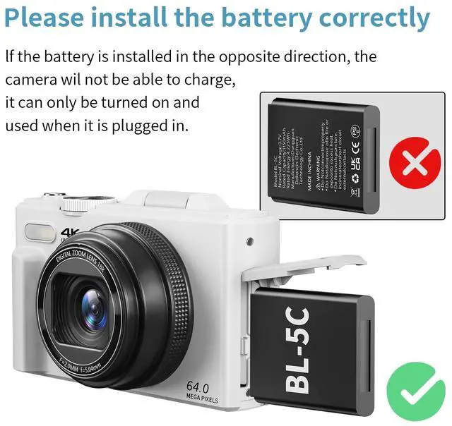 Alt view image 5 of 7 - 4K Digital Camera for Photography, 64MP Vlogging Camera for YouTube with 3" 180° Flip Screen, 18X Digital Zoom Point and Shoot Camara with 32GB Micro SD Card for Beginner (White)