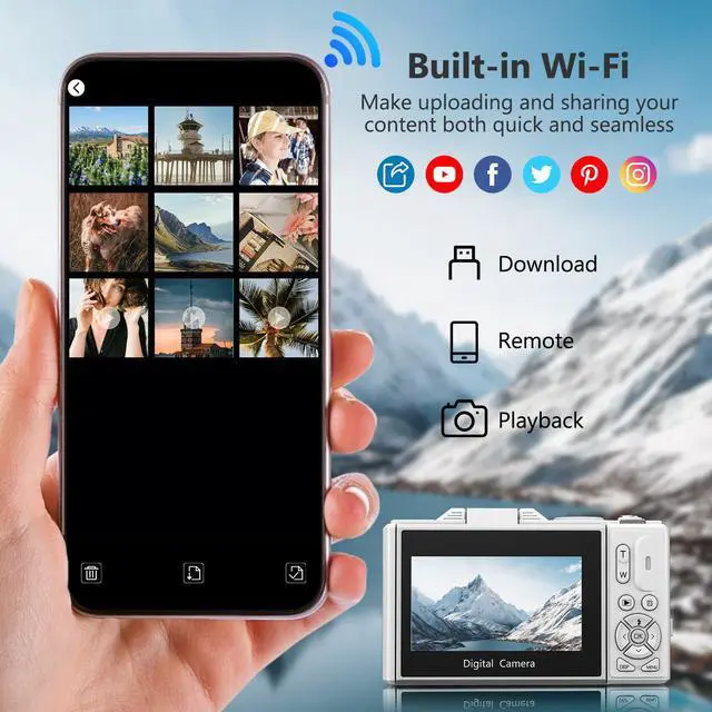 Alt view image 3 of 7 - 4K Digital Camera for Photography, 64MP Vlogging Camera for YouTube with 3" 180° Flip Screen, 18X Digital Zoom Point and Shoot Camara with 32GB Micro SD Card for Beginner (White)