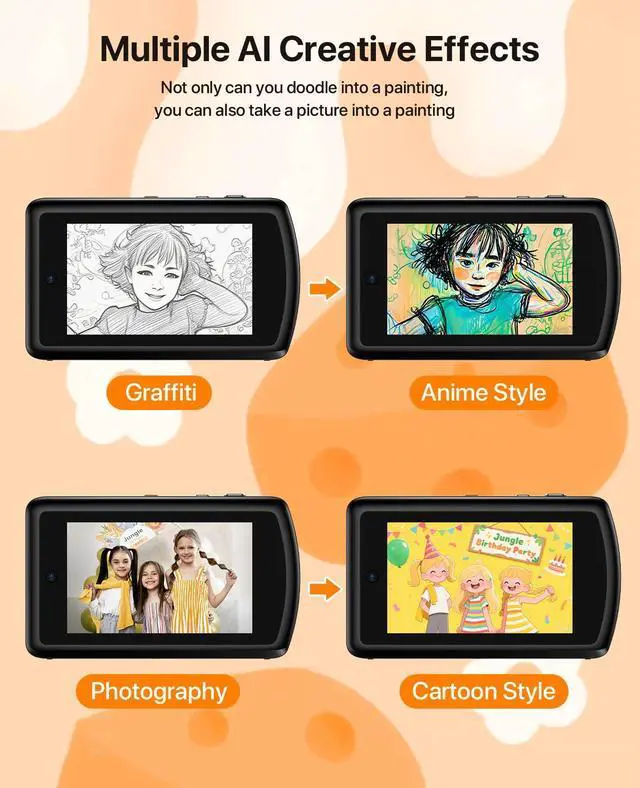 Alt view image 3 of 7 - Digital Camera, Cameras for Photography with WiFi, Vlogging Camera for Kids with Dual Lens 3.6" IPS Touch Screen, Creative Doodle AI Camera Recognizes Everything, with 32 GB Card for Teens, Kids