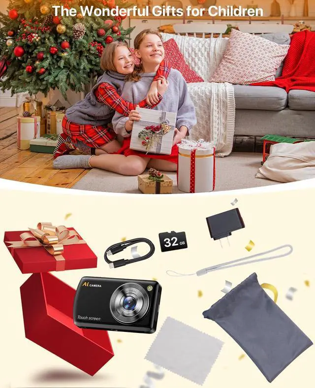 Alt view image 7 of 7 - Digital Camera, Cameras for Photography with WiFi, Vlogging Camera for Kids with Dual Lens 3.6" IPS Touch Screen, Creative Doodle AI Camera Recognizes Everything, with 32 GB Card for Teens, Kids