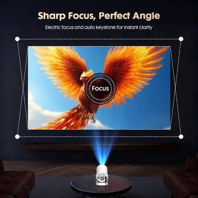 Alt view image 3 of 7 - Mini Projector with Android 12 [Built-in App & Electric Focus] 1080P Support, Portable Movie Projector with WiFi and Bluetooth, 180° Rotatable, Compatible with Smartphone HDMI USB