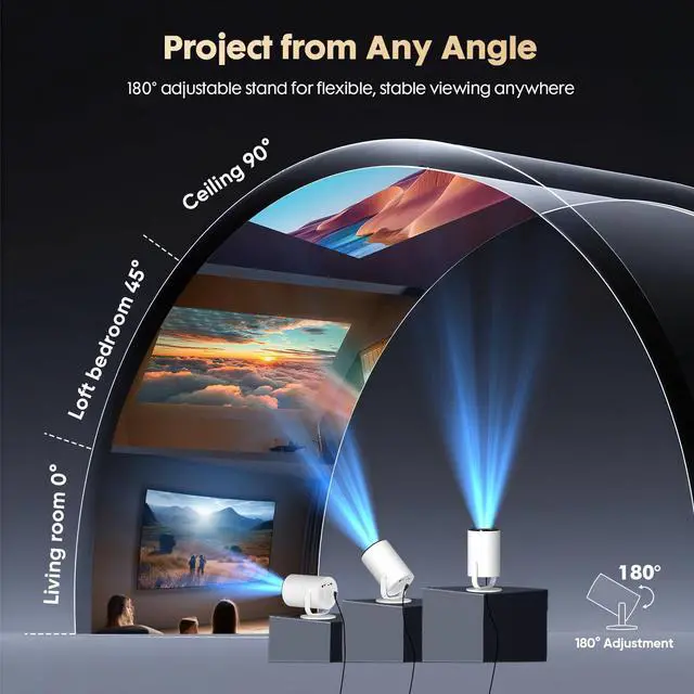 Alt view image 5 of 7 - Mini Projector with Android 12 [Built-in App & Electric Focus] 1080P Support, Portable Movie Projector with WiFi and Bluetooth, 180° Rotatable, Compatible with Smartphone HDMI USB