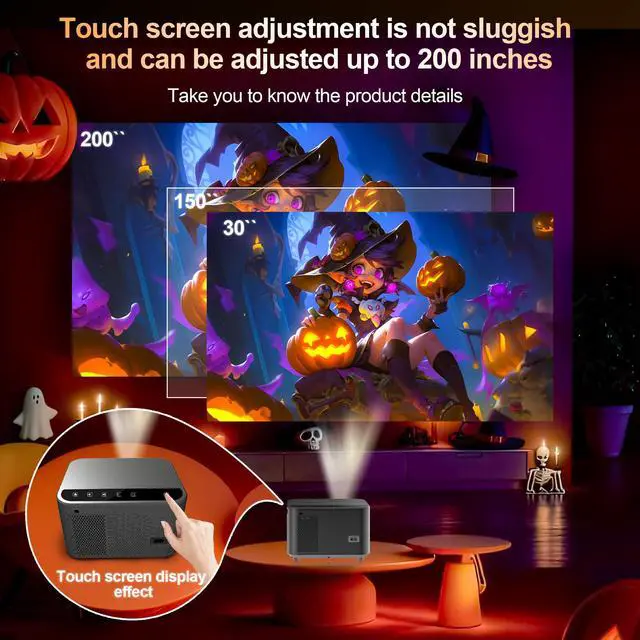 Alt view image 3 of 7 - High Performance Video Projector JY-540: 1000 ANSI Brightness, Wi-Fi & Bluetooth, Touch Button, HDMI/USB Inputs, Auto Keystone, Full HD 1080P - Perfect for Home Theater, Presentations & Gaming