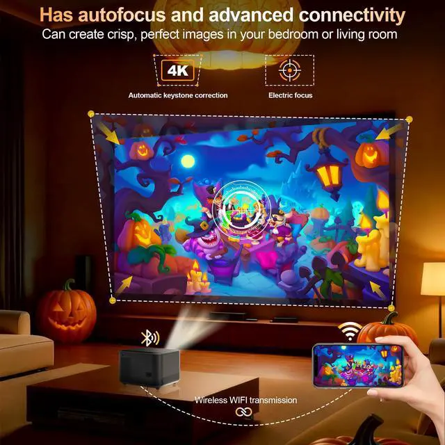 Alt view image 2 of 7 - High Performance Video Projector JY-540: 1000 ANSI Brightness, Wi-Fi & Bluetooth, Touch Button, HDMI/USB Inputs, Auto Keystone, Full HD 1080P - Perfect for Home Theater, Presentations & Gaming