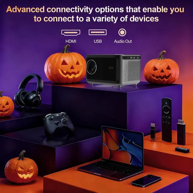 Alt view image 6 of 7 - High Performance Video Projector JY-540: 1000 ANSI Brightness, Wi-Fi & Bluetooth, Touch Button, HDMI/USB Inputs, Auto Keystone, Full HD 1080P - Perfect for Home Theater, Presentations & Gaming