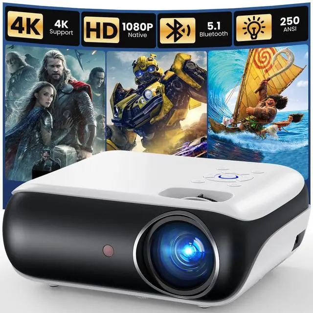 Main image of Native 1080P Bluetooth Mini Projector, Full HD Portable Outdoor Movie Projector with Built-in Speaker, Compatible with Smartphone, HDMI, USB, AV, Fire Stick, PS5 for Home, Bedroom, Outdoor Use
