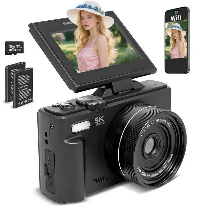 Main image of 5k Digital Camera,75mp Cameras for Photography with 18x Optical Zoom & Autofocus,3" 180° Flip Screen,WiFi Vlogging Camera for YouTube Video,Photography Cameras for Beginners,With32GB Card & Flas