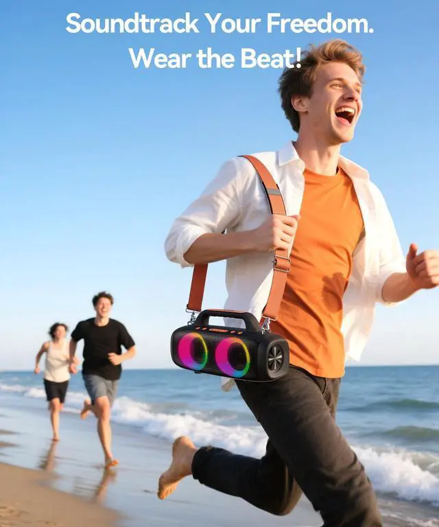 Alt view image 3 of 7 - Roar 1 Portable Bluetooth Speaker,60W Powerful Sound with Deep Bass,IPX6 Waterproof,24H Playtime,Bluetooth 5.4,RGB Party Lights,Wireless Stereo Pairing,Travel Outdoor for Camping and Beach
