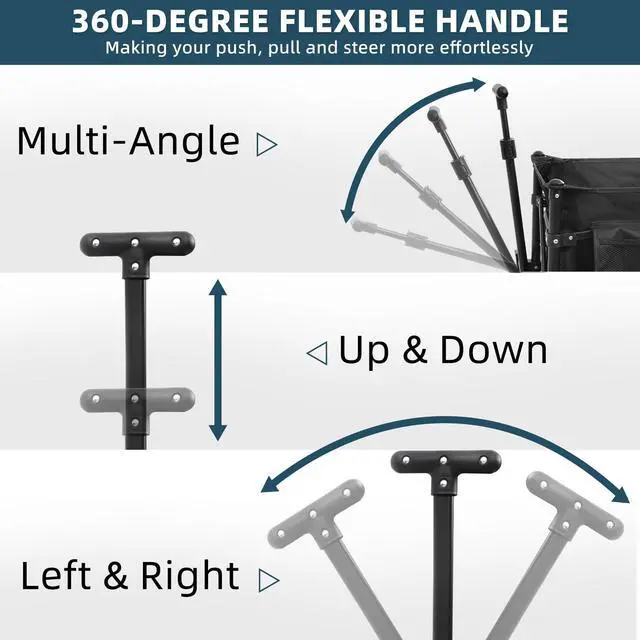 Alt view image 5 of 5 - Collapsible Wagon Carts Foldable 150L & 360LBS Portable Folding Wagons with All-Terrain Wheels & Brakes Heavy Duty Outdoor Utility Cart for Grocery Camping Shopping Sports Garden, Black