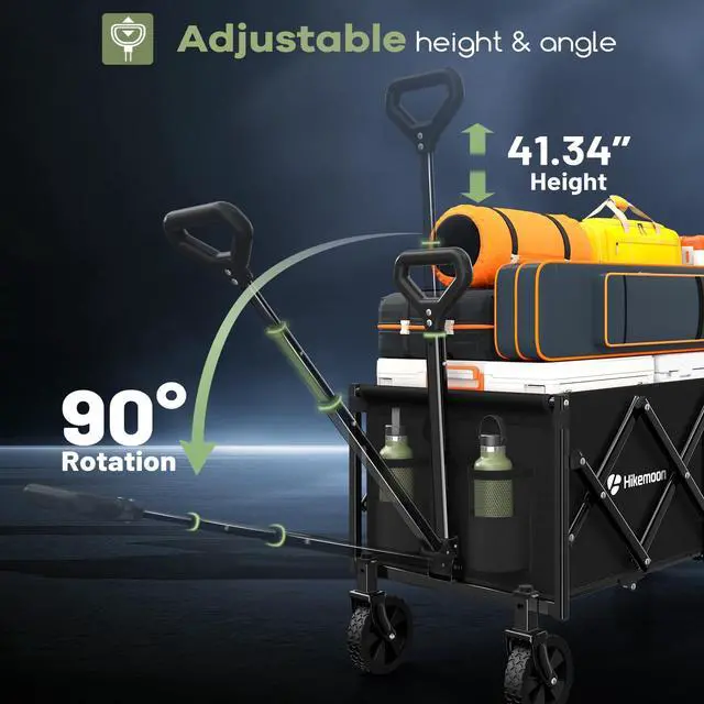 Alt view image 7 of 7 - 34'' Extra Long Collapsible Wagons Carts Foldable, 360LBS Heavy Duty Folding Beach Wagon Cart with Wheels, Portable Utility Outdoor Wagon for Grocery, Shopping, Garden, Sports, Camping, Black