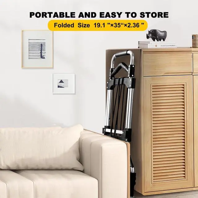 Alt view image 4 of 7 - 330 LB Capacity Folding Hand Truck Dolly Cart, Portable Aluminum Dolly Cart with Telescoping Handle and Rubber Wheels for Moving,Shopping,Travel,Office Use.