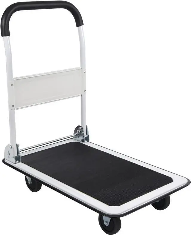 Alt view image 2 of 6 - Foldable Push Cart Platform Cart 330lbs Capacity 4 Wheels 28.7x18.5x32.3inches White Small Flatbed Cart