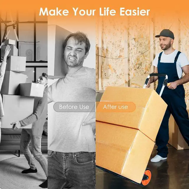 Alt view image 4 of 7 - Dolly Cart, 309 lb Aluminum Folding Hand Truck with Swivel Handle, Heavy Duty Utility Dolly Foldable Trolley with Elastic Cord, 7 Inch Wheels for Moving, Warehousing, Shopping and More