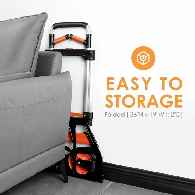 Alt view image 6 of 7 - Dolly Cart, 309 lb Aluminum Folding Hand Truck with Swivel Handle, Heavy Duty Utility Dolly Foldable Trolley with Elastic Cord, 7 Inch Wheels for Moving, Warehousing, Shopping and More