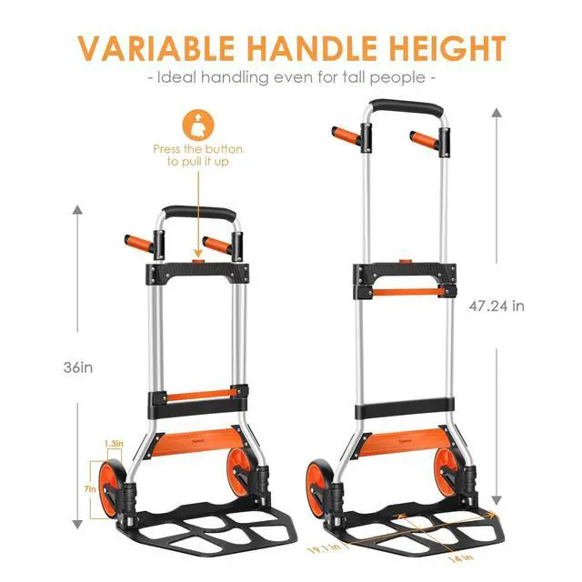 Alt view image 2 of 7 - Dolly Cart, 309 lb Aluminum Folding Hand Truck with Swivel Handle, Heavy Duty Utility Dolly Foldable Trolley with Elastic Cord, 7 Inch Wheels for Moving, Warehousing, Shopping and More