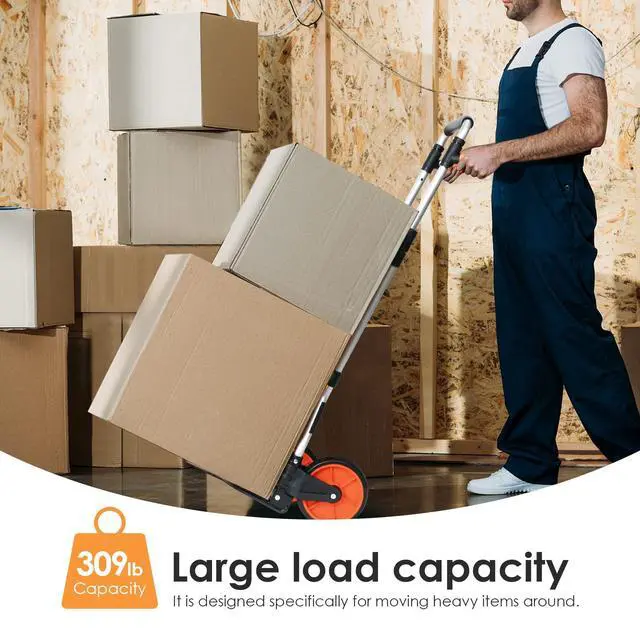 Alt view image 7 of 7 - Dolly Cart, 309 lb Aluminum Folding Hand Truck with Swivel Handle, Heavy Duty Utility Dolly Foldable Trolley with Elastic Cord, 7 Inch Wheels for Moving, Warehousing, Shopping and More