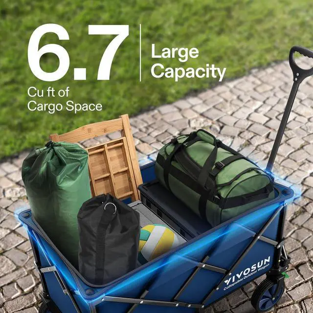 Alt view image 2 of 7 - Collapsible Folding Wagon, 350 lb Load-Bearing Outdoor Utility Cart with Silent Universal Wheels, Cup Holders &Side Pockets, Adjustable Handle, for Camping, Garden, Sports, Picnic, Shopping