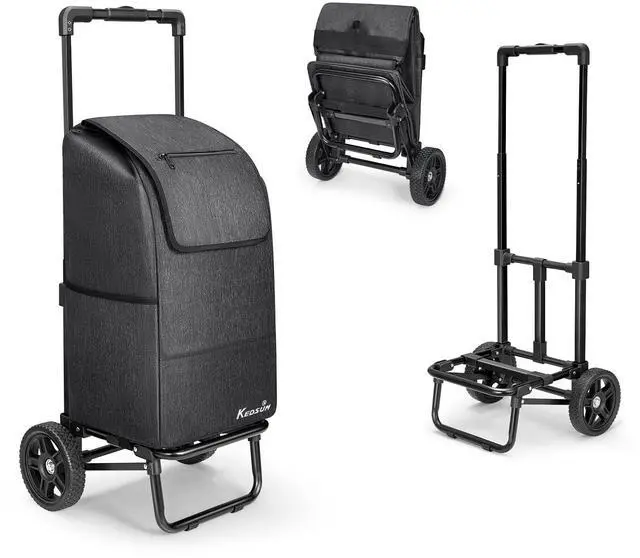 Main image of 2 in 1 Shopping Cart for Groceries, 330 lbs Grocery Cart on Wheels, Foldable Utility Carts with Wheels, Hand Truck with Waterproof Tote Bag for Shopping, School, Laundry, Craft Show, Black