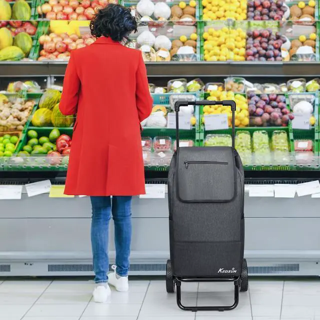 Alt view image 2 of 7 - 2 in 1 Shopping Cart for Groceries, 330 lbs Grocery Cart on Wheels, Foldable Utility Carts with Wheels, Hand Truck with Waterproof Tote Bag for Shopping, School, Laundry, Craft Show, Black