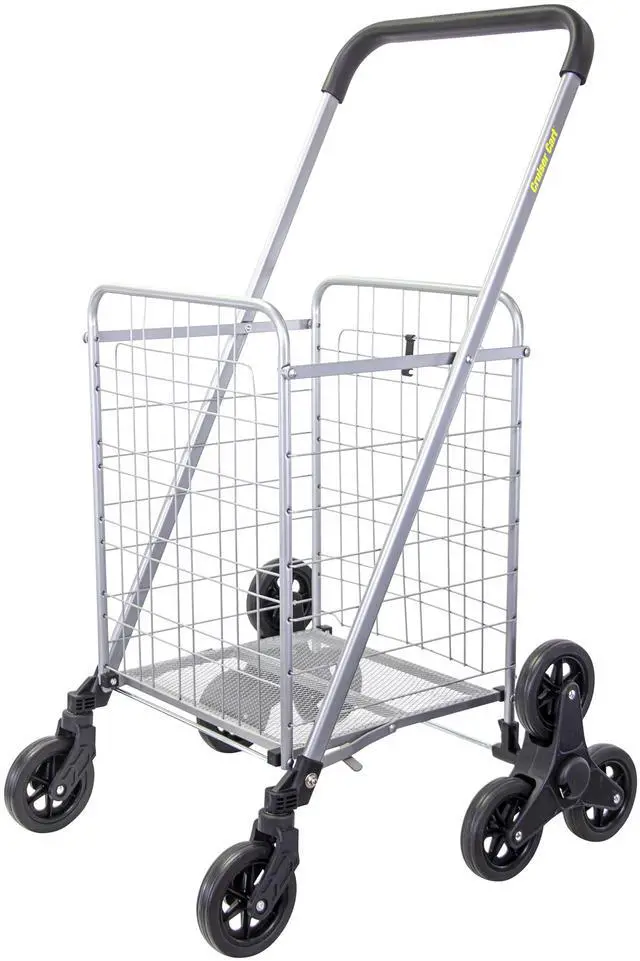 Main image of Stair Climber Cruiser Cart Shopping Grocery Rolling Folding Laundry Basket on Wheels Foldable Utility Trolley Compact Lightweight Collapsible, Silver