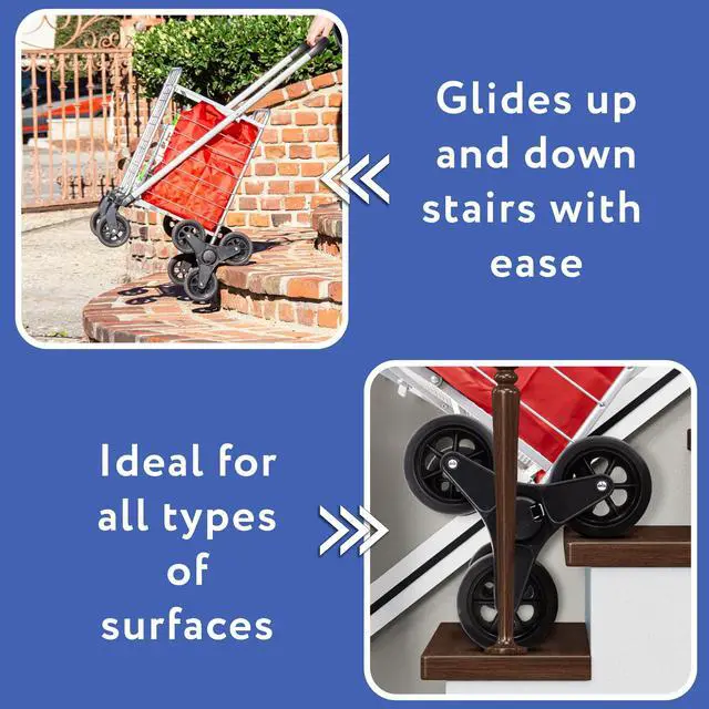 Alt view image 3 of 4 - Stair Climber Cruiser Cart Shopping Grocery Rolling Folding Laundry Basket on Wheels Foldable Utility Trolley Compact Lightweight Collapsible, Silver