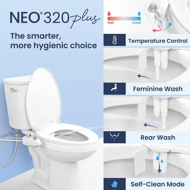 Alt view image 2 of 7 - NEO 320 Plus - Warm Water, Dual Nozzle, Non-Electric Bidet Attachment for Toilet Seat, Patented Slide-In Install, 360° Self-Clean, EZ-Lift to Clean, Feminine & Rear Wash (Chrome)