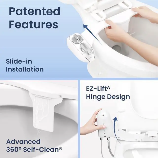 Alt view image 3 of 7 - NEO 320 Plus - Warm Water, Dual Nozzle, Non-Electric Bidet Attachment for Toilet Seat, Patented Slide-In Install, 360° Self-Clean, EZ-Lift to Clean, Feminine & Rear Wash (Chrome)