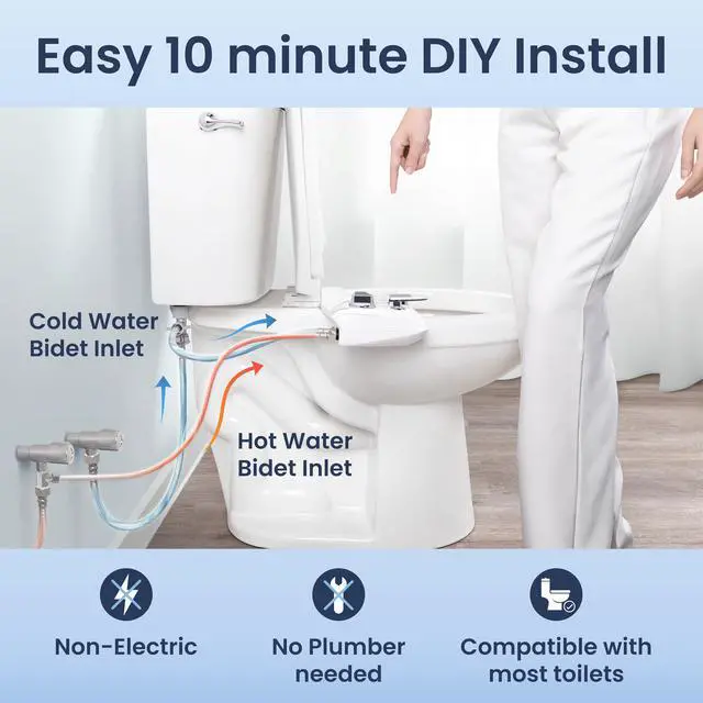 Alt view image 6 of 7 - NEO 320 Plus - Warm Water, Dual Nozzle, Non-Electric Bidet Attachment for Toilet Seat, Patented Slide-In Install, 360° Self-Clean, EZ-Lift to Clean, Feminine & Rear Wash (Chrome)