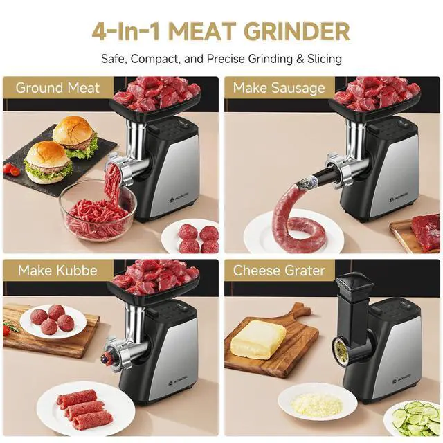 Alt view image 2 of 7 - Meat Grinder, 4-In-1 Meat Grinder Electric [2800W Max] with 3 Slice, Shred Blades,2 Blades,3 Plates,Sausage Stuffer,Kubbe Kit, for Home Kitchen Use, Stainless Steel