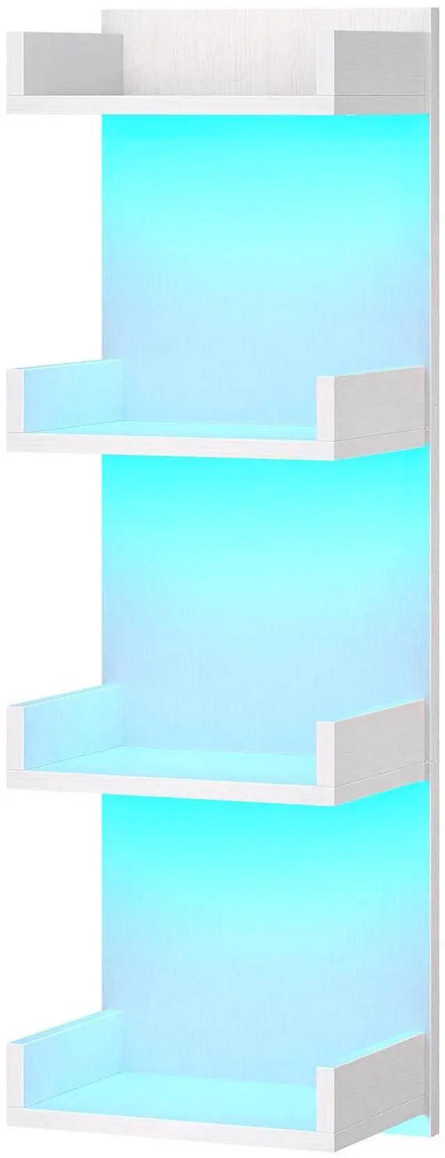 Main image of Floating Wall Shelves with LED Lights, Floating Shelf Wall Mounted for Storage, Vertical Display Stand, Modern Column Rack, for Bedroom, Livingroom, 4-Tier, 35.8 Inches, White, WT41DBJ01