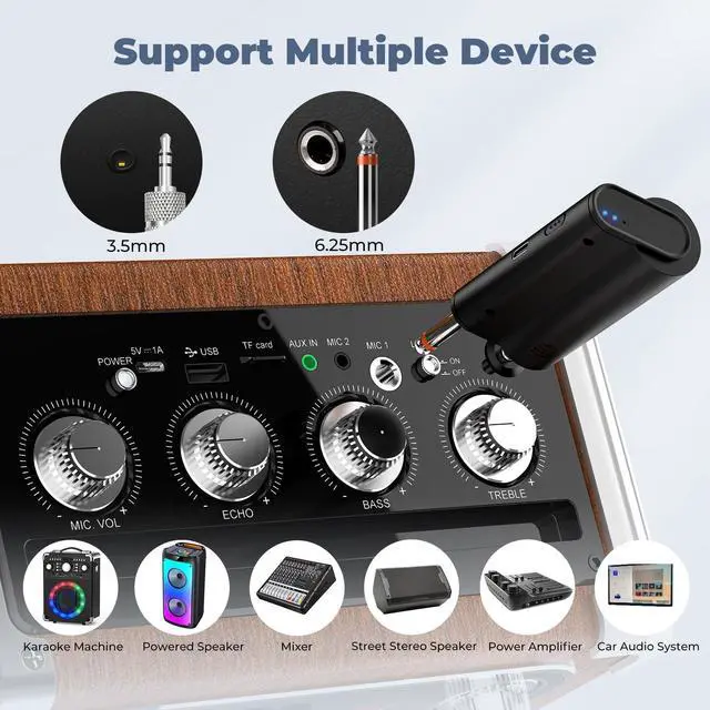 Alt view image 5 of 7 - Wireless Microphones, Professional UHF Dual Microphones for Karaoke, Wireless Dynamic Microphone System Set with Rechargeable Receiver,Plug and Play, Speech, Wedding, Church, PA System