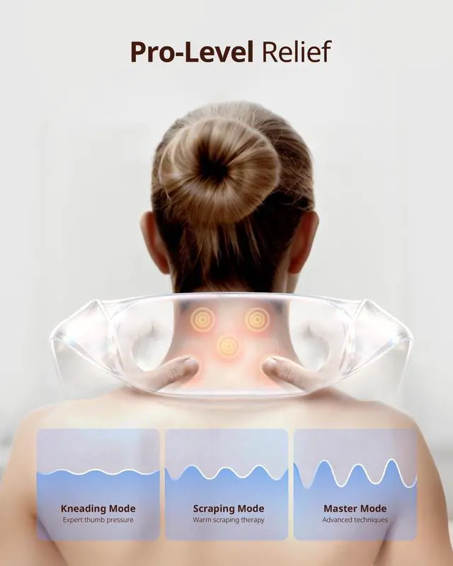 Alt view image 4 of 7 - Cordless Shiatsu Neck and Back Massager with Heat, 10 Mins x 12 Uses, 3 Massage Modes & 2 Intensity Levels, 3D Kneading Deep Tissue for Pain Relief, Voice Prompt & Smart Memory, Relax for Women, Men