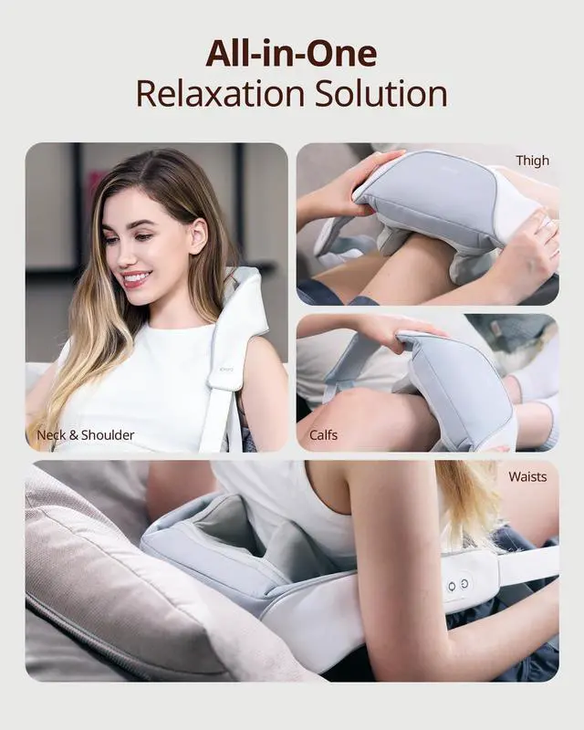 Alt view image 7 of 7 - Cordless Shiatsu Neck and Back Massager with Heat, 10 Mins x 12 Uses, 3 Massage Modes & 2 Intensity Levels, 3D Kneading Deep Tissue for Pain Relief, Voice Prompt & Smart Memory, Relax for Women, Men