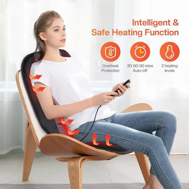 Alt view image 3 of 7 - Massage Chair Pad,Back Massager with Heat,Massage Seat Cushion with 10 Vibration Motors,30-60-90 Minutes Heating Options,Chair Massager for Office Chair, Home Office Use