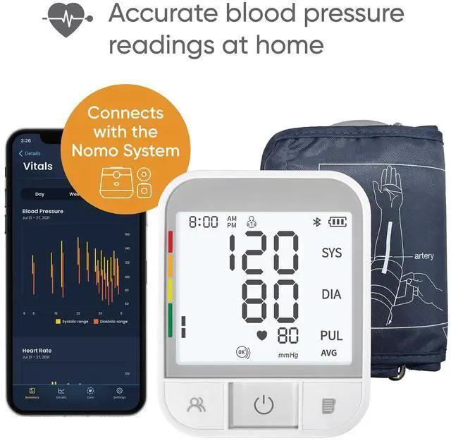 Alt view image 2 of 6 - Blood Pressure Monitor Upper Arm Cuff with Bluetooth App Sync, Irregular Heartbeat Detection, WHO Risk Indicator, Dual User Profiles, Large Display, Batteries Included
