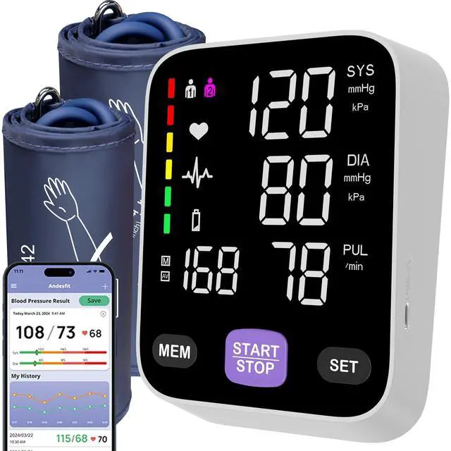 Main image of Wireless Bluetooth Accurate Automatic Upper Arm Type Blood Pressure Monitor for Home use with 17" Large and 21" Extra Large XL bp Cuff Color Screen USB Blood Pressure Machine Apple Health Free APP