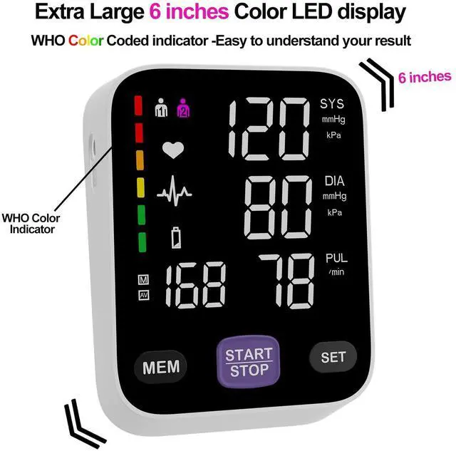 Alt view image 5 of 6 - Wireless Bluetooth Accurate Automatic Upper Arm Type Blood Pressure Monitor for Home use with 17" Large and 21" Extra Large XL bp Cuff Color Screen USB Blood Pressure Machine Apple Health Free APP