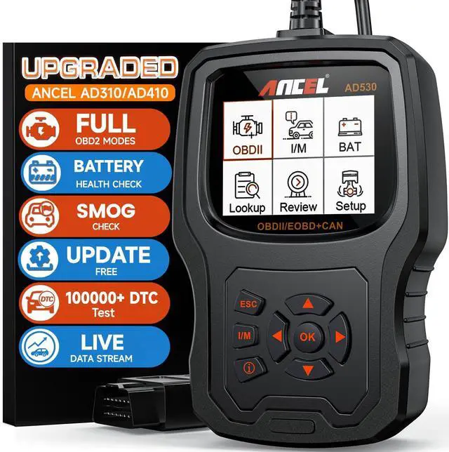 Main image of AD530 OBD2 Scanner Diagnostic Tool, Universal Check Engine Code Reader with Live Data, Car Diagnostic Tool with Upgraded Battery Tester & All OBD2 Functions for 1996+ Cars, Upgraded AD310