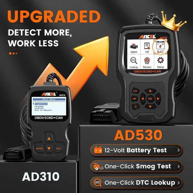 Alt view image 2 of 7 - AD530 OBD2 Scanner Diagnostic Tool, Universal Check Engine Code Reader with Live Data, Car Diagnostic Tool with Upgraded Battery Tester & All OBD2 Functions for 1996+ Cars, Upgraded AD310