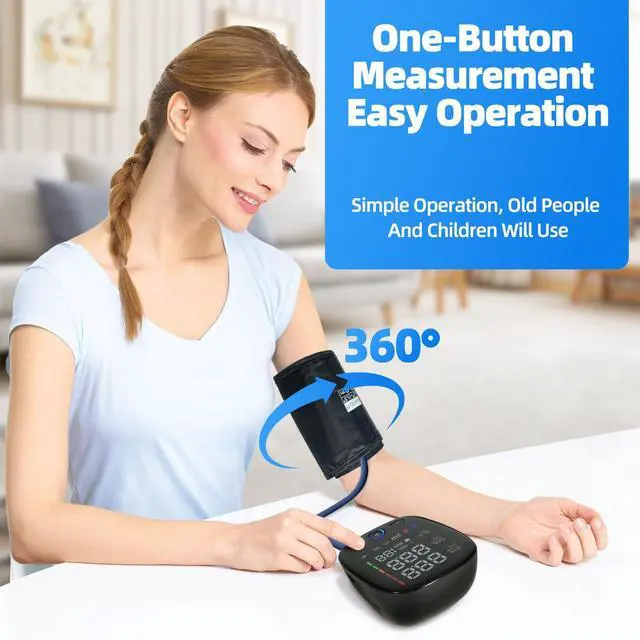 Alt view image 3 of 7 - Automatic Upper Arm Blood Pressure Monitor for Home Use One-Touch, LED Backlit Display, Bluetooth Sync, 8.7"-17.3" Cuff, Dual User 240 Readings, USB-C/Battery (4AA Included)