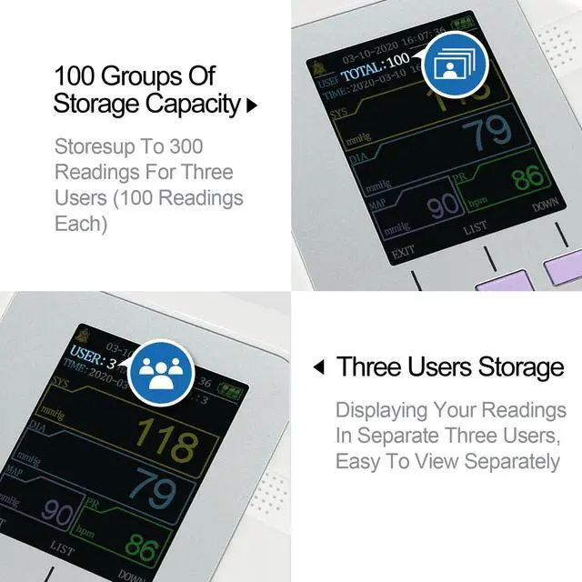 Alt view image 6 of 7 - Fully Automatic Blood Pressure Monitor Upper Arm Cuff 3 Mode 3 Cuffs Electronic Sphygmomanometer 300 Sets Memory