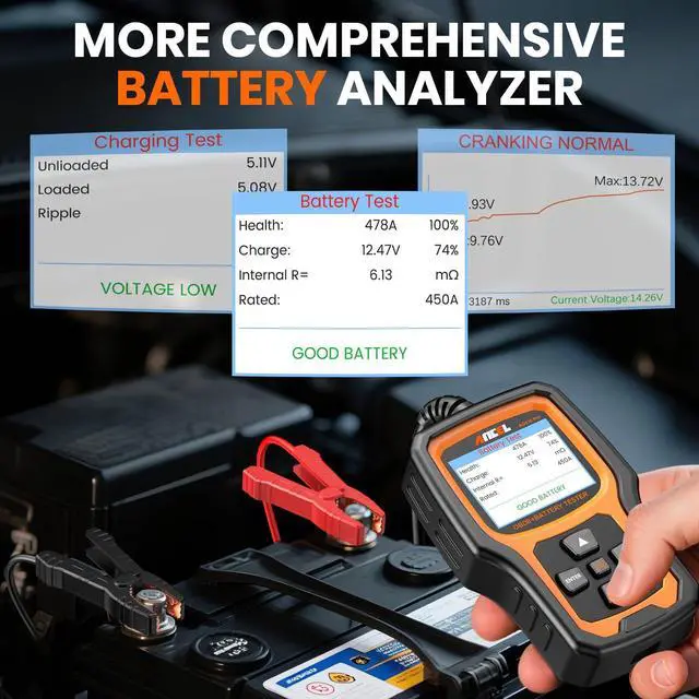 Alt view image 4 of 7 - AD410 PRO OBD2 Scanner and Battery Tester, 2-in-1 Car Diagnostic Tool, Check Engine Light, EVAP Test, Live Data, 12V Battery Analyzer with Cranking & Charging System Test for Car Motorcycle
