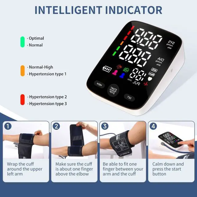 Alt view image 4 of 6 - Blood Pressure Monitor Upper Arm,Accurate Digital BP Machine for Home Use,2-User 240 Sets Memory,2 M/XL Cuffs (8.7"-21"),Large Backlit LED,Lifetime Support