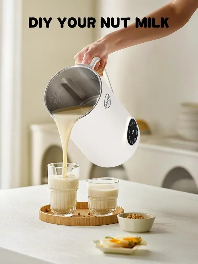 Alt view image 6 of 7 - 40oz Nut Milk Maker Machine - Multi-Functional Automatic Almond with 10 Blades, Plant-Based, Oat, Soy, and Dairy Free Beverages 12 Hours Timer/Auto-clean/Room Temp/Keep Warm/Boil, White