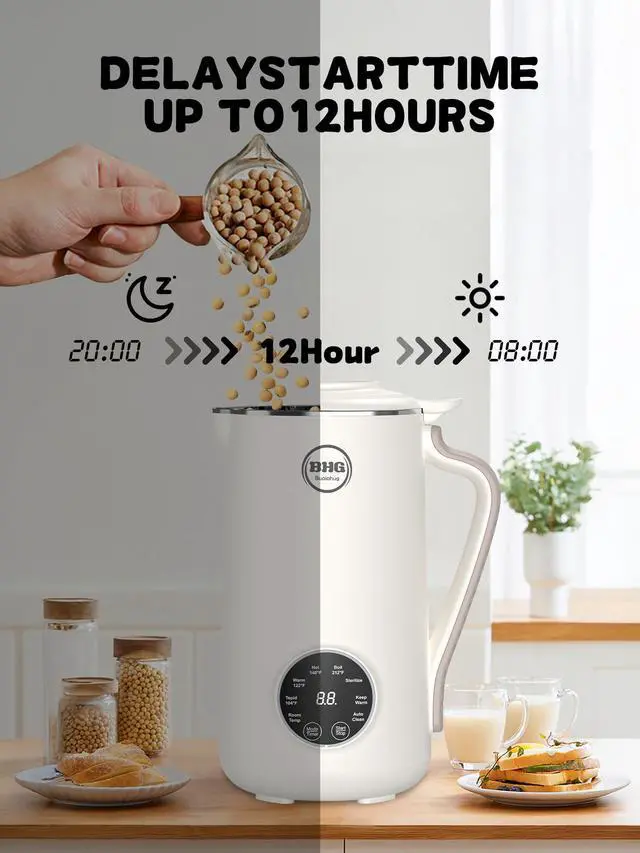 Alt view image 7 of 7 - 40oz Nut Milk Maker Machine - Multi-Functional Automatic Almond with 10 Blades, Plant-Based, Oat, Soy, and Dairy Free Beverages 12 Hours Timer/Auto-clean/Room Temp/Keep Warm/Boil, White