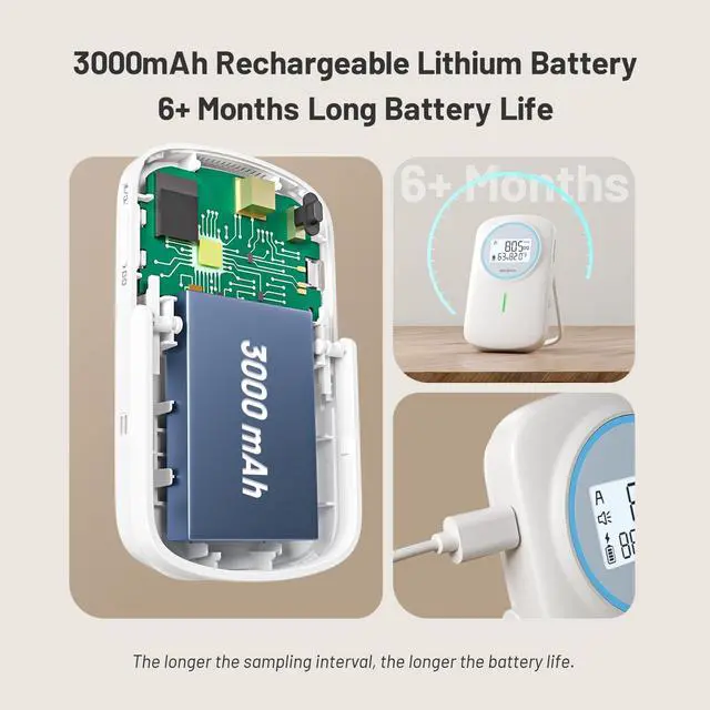 Alt view image 4 of 7 - Ndir CO2 Detector Battery Powered Bluetooth | Smart 3 in 1 CO2 Monitor with App | Carbon Dioxide & Temperature & Humidity Air Quality Monitor Indoor | for Home, Office, RV, Grow Tent (IAM-T2)