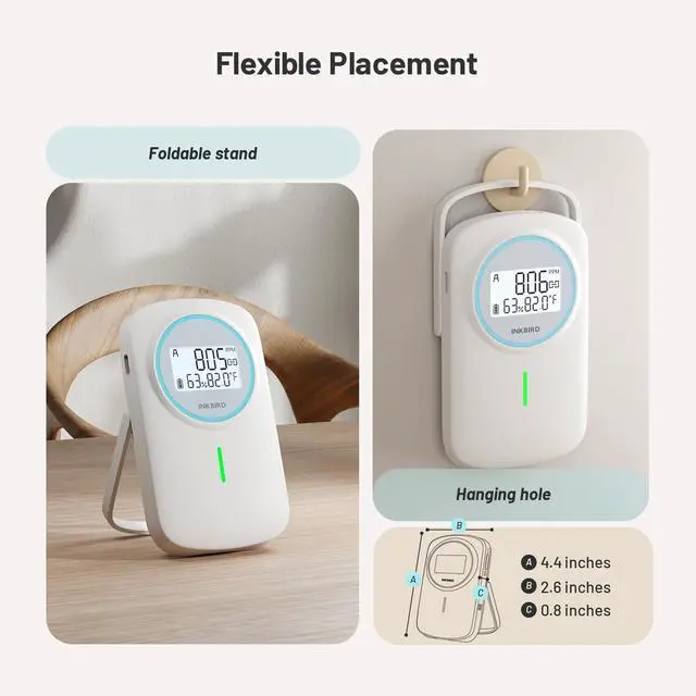 Alt view image 7 of 7 - Ndir CO2 Detector Battery Powered Bluetooth | Smart 3 in 1 CO2 Monitor with App | Carbon Dioxide & Temperature & Humidity Air Quality Monitor Indoor | for Home, Office, RV, Grow Tent (IAM-T2)