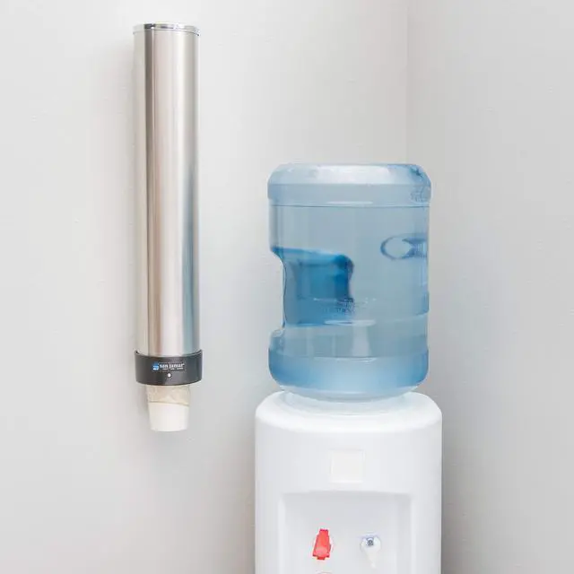 Alt view image 3 of 3 - San Jamar Pull-Type Cup Dispenser 12-24 Oz. Cups for Restaurants, Home, and Office, Plastic, 23.5 Inches, Silver