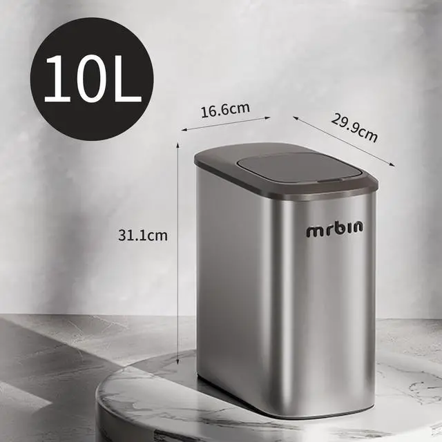 Alt view image 6 of 7 - Stainless Steel Motion Sensor Bathroom Trash Can, 10L / 2.6gal Slim Smart Toilet Waste Basket with Lid, Automatic Touchless Kitchen Bucket for Narrow Restroom, Vanity, Rv, Eclipse Grey