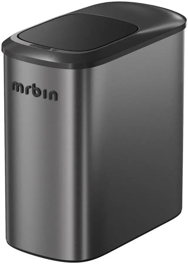 Alt view image 7 of 7 - Stainless Steel Motion Sensor Bathroom Trash Can, 10L / 2.6gal Slim Smart Toilet Waste Basket with Lid, Automatic Touchless Kitchen Bucket for Narrow Restroom, Vanity, Rv, Eclipse Grey